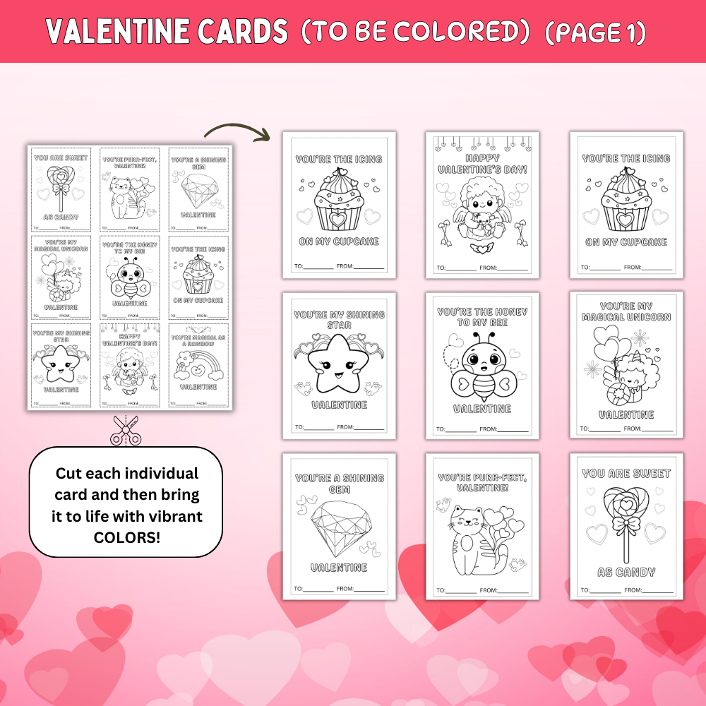 Valentine Cards to be Colored