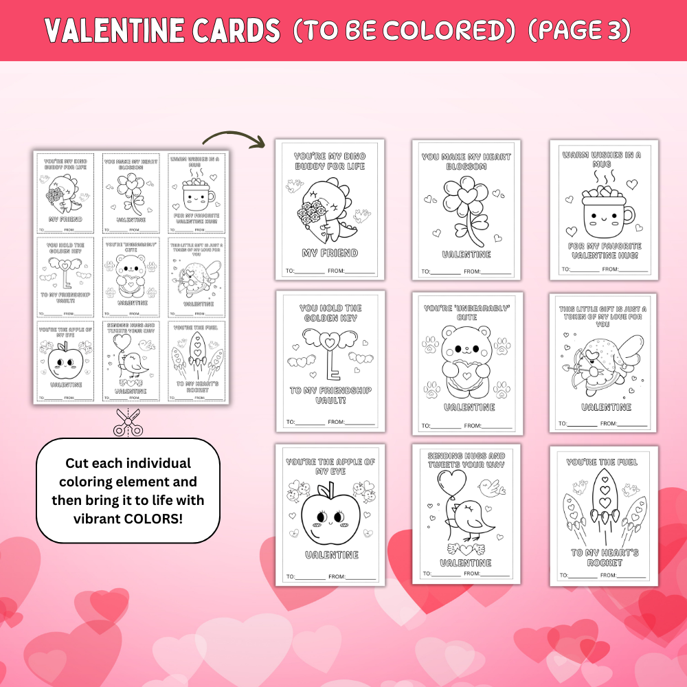 Valentine Cards to be Colored