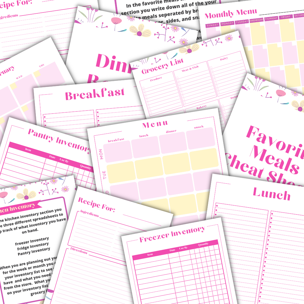 Pink flower kitchen binder set (Printable)