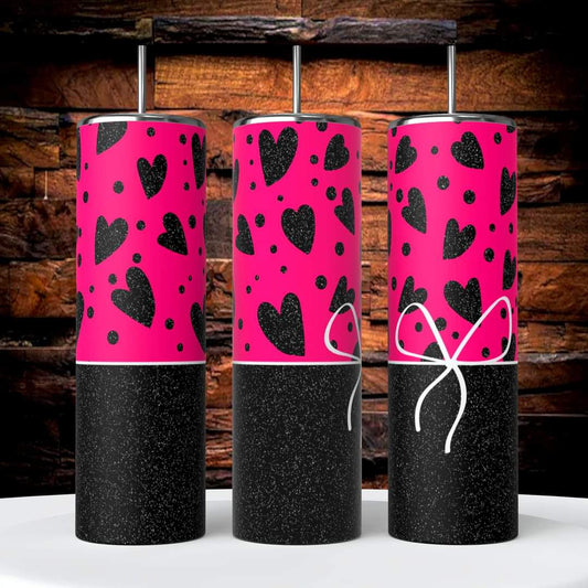 Black Hearts On A Pink Background 20oz Tumbler